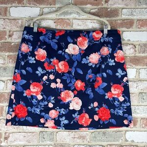 Talbots Floral Cotton Mini Pencil Skirt Peach Navy Blue NWOT Cottage 18